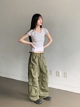 ポケットコットンロングワイドカーゴパンツ / Pruto Pocket Cotton Long Wide Cargo Pants