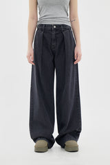 ピンタックブラックブルーワイドパンツ / no.5108 Pintuck Black Blue Wide Pants