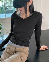 Riple Halter Layered V-Neck Cropped Long-Sleeved T-Shirt