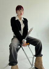 ノーボタンファークロップカーディガン/Nor Button Fur Crop Cardigan (3color)