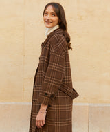 キャッシュウールブレンドローブコート/RCH cashwool blended robe coat check brown