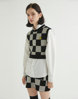 CHECKERBOARD KNIT VEST BLACK (6608604102774)