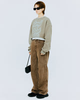 オーバーステンシルタイポクロップスウェットシャツ/OVER STENCIL TYPO CROP SWEATSHIRT-KHAKI