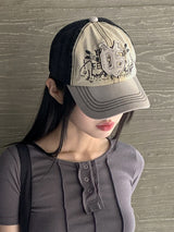コーニルy2kウォッシング刺繍パッチカラーマッチングボールキャップハット/Cornil y2k Washing Embroidery Patch Color Matching Ball Cap Hat