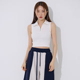 カラーハーフジップアップクロップタンクトップ/TOP(9354) Collar Half Zip Up Crop Nash