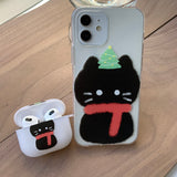 ブラック　スケッチサムキャットクリスマスAirPodsケース　マット