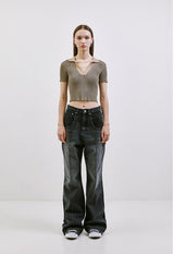 ストライプ カラー クロップ ニット / CHARMS STRIPE COLLAR CROP KNIT BL