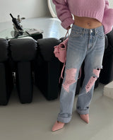 Pink Damage Wide Jeans