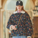 Flower Fleece Quilted Jacket (Black) (6643490390134)