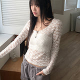 ヒソップバレットコアリボンシースルーレイヤードディープネックロングTシャツ