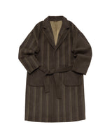STRIPE COMBINATION WOOL ROBE COAT (Brown) / ストライプコンビネーションウールローブコート