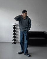 EN knob warmer half zip-up knitwear (4 colors)