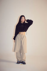 バンディングハーフカットロングパンツ_be