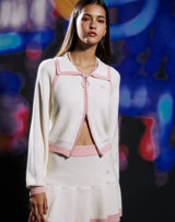 ブークルニットクロップジップアップ/BOUCLE KNIT CROP ZIP UP IVORY