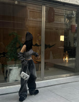dark blue string wide pants