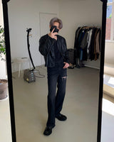 クロップドレザーカーディガン/SI Cropped Leather Cardigan (3 colors)