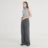 ツータックボタンワイドウールパンツ / Two-Tuck Button Wide Wool Pants (Charcoal)