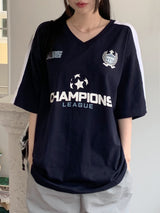 制服スポティVネックTシャツ /Liger Uniform Color Spoti V-Neck Boxy Short Sleeve T-Shirt