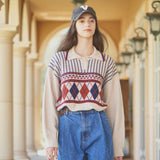 Argyle Knit Pullover (Oatmeal) (6643859685494)