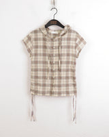 テユストリングシャーリングリネンチェックフードシャツカミス / Teyu String Shirring Linen Check Hooded Shirt Camis