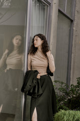 ウールツイルセットアップスカート/WOOL TWILL SETUP SKIRT_DEEP KAHKI