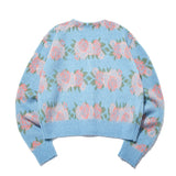 フラワーパターンクロップカーディガン / Flower Pattern Crop Cardigan_Ash Blue