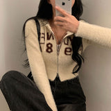 [Two-way/Winter item!] Nine-off Angora Lettering Two-way Cropped Knitwear Zip-up Hoodie - 3 colors