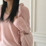 Winty soft angora pastel V-neck long sleeve knit