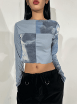 Printed patch long sleeve knit