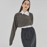 カットアウト２WAYウールクロップトップ / CUT OUT 2-WAY WOOL CROP TOP (BROWNGRAY)
