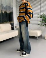 ウォパラウンドネックストライプモヘアニットウェア / EV WOPA Round Neck Striped Mohair Knitwear (3 colors)