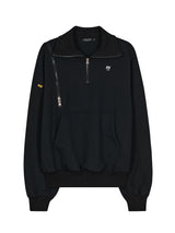 2WAY ZIPPER DETAIL HALF ZIP UP BLACK