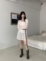 イービーボヘミアンパンチングレースミニワンピース / [Belt Set] Eevee Bohemian Punching Lace Mini Dress