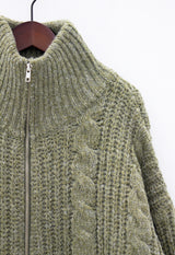 ケーブルハイネックジップアップカーディガン / Cable high neck zip-up cardigan (6color)