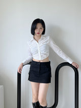 シアニングクロップシャツ/Shirring Crop Shirt (4color)