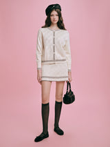 DVRK PRIVÉ POINTELLE KNITTED CARDIGAN & SKIRT SET - CREAM