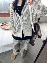Hoshi mesh hooded knit zip-up
