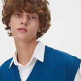 LAMBSWOOL V NECK KNIT VEST_BLUE (6612813054070)