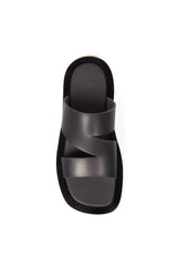 Berlin Square Slide Leather Black
