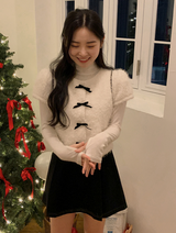 [SHOPPERMADE] クリスマスモヘアカーディガン+ベルベットリボン (3color)