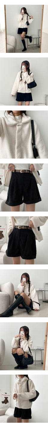 [Belt set!] ダムピンタックコーデュロイロールアップショーツ