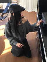 【マフラーセット】バレルウールチョーカータイVネックノーカットニット