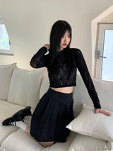 Swan rose see-through cropped hooded sweatshirt
