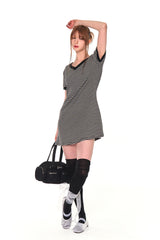 V NECK STRIPE OPS (GRAY)