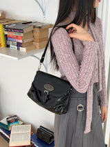 Pilso belt buckle shirring leather cross shoulder bag