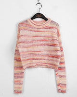 Huretz Wool Mix Stripe Coloring Crop Long-Sleeved Knit