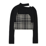 Layered Check Knit Set [BLACK] (6638337884278)