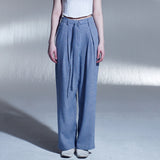 リネンベルトワンタックワイドパンツ / LINEN BELT ONE-TUCK WIDE PANTS (BL)