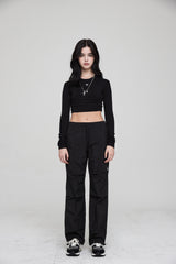mii リブ LS クロップTシャツ / mii RIBBED LS CROP T-SHIRT BLACK