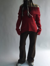 Off-shoulder long knitwear
